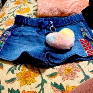 Stylish Denim Kids Shorts with Rainbow Heart Accessory
